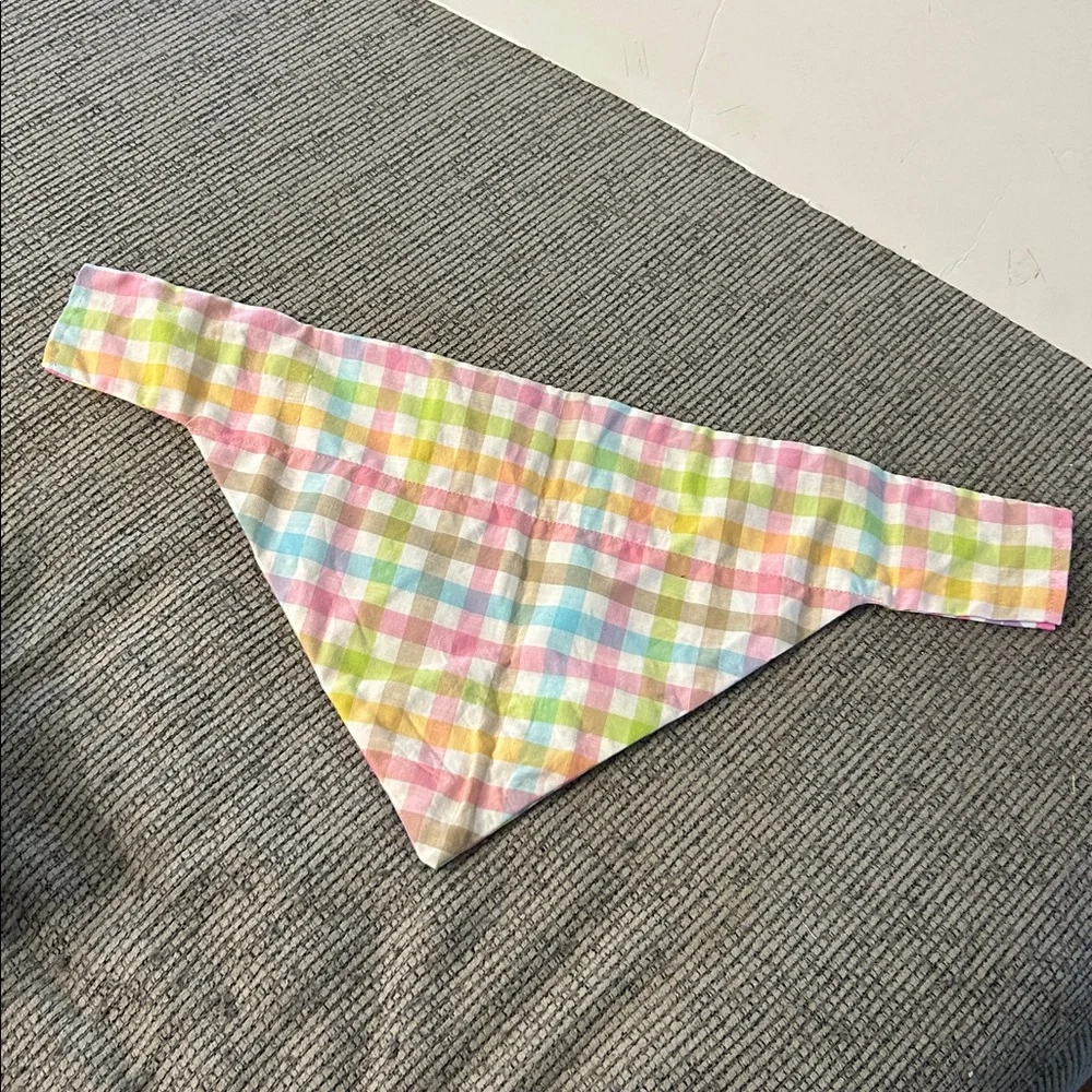 🟣 4/$15 Peeps Bunny and plaid reversible Dog Bandana NEW slides thru collar